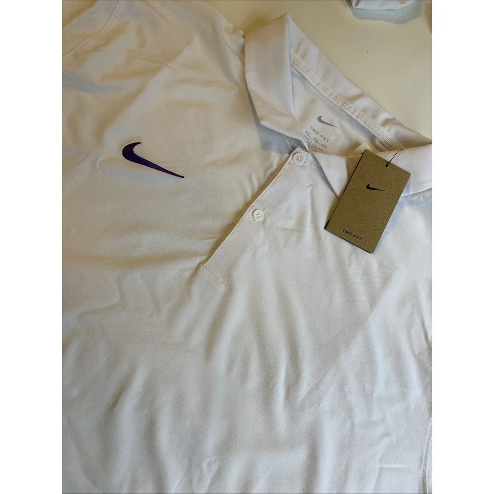 NIKE Tour Dri-Fit Men's Golf Polo Performance White Purple Swoosh‎ Men's XL